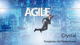  Presentation with transformation - Colorful slide deck enhanced with transformational - agile transformation concept with businessman backdrop and a light blue colored foreground