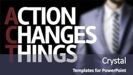  Presentation with leadership - PPT theme featuring transformational leadership - action changes things written background and a tawny brown colored foreground