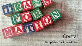  Presentation with transformation - Colorful theme enhanced with transformational leadership - alphabet blocks with text transformation backdrop and a light gray colored foreground