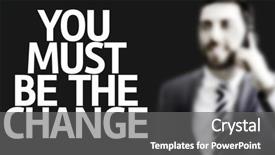  Presentation with business change - Cool new presentation theme with transformational leadership - business man with the text backdrop and a gray colored foreground