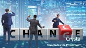  Presentation with leadership change - Beautiful slide deck featuring transformational leadership - businessman taking chance for change backdrop and a ocean colored foreground