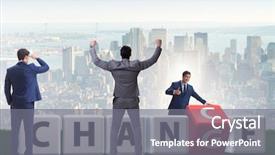  Presentation with change - Cool new PPT theme with transformational leadership - businessman taking chance for change backdrop and a gray colored foreground