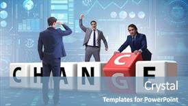  Presentation with change tech - Slide set enhanced with transformational leadership - businessman taking chance for change background and a teal colored foreground