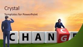  Presentation with change - Presentation design with transformational leadership - businessman taking chance for change background and a lemonade colored foreground