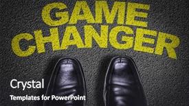  Presentation with game changer - PPT layouts with transformational leadership - top view of business shoes background and a dark gray colored foreground