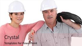  Presentation with apprentice retail - Theme having transformer protection - electrician with young apprentice background and a coral colored foreground