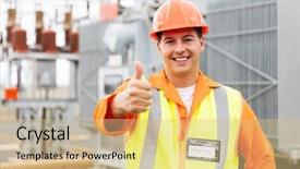  Presentation with electrician - Audience pleasing PPT theme consisting of transformer protection - happy male electrician with thumb backdrop and a lemonade colored foreground