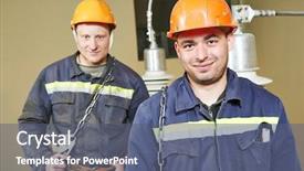  Presentation with industrial workers - PPT layouts with transformer protection - industrial electrician lineman repairman workers background and a gray colored foreground