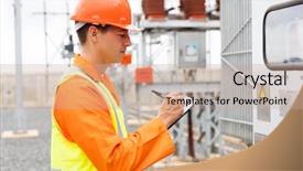  Presentation with readings - Beautiful theme featuring transformer protection - young electrician taking machine readings backdrop and a coral colored foreground