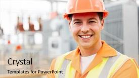  Presentation with electrical engineer - Theme having transformer protection - young male electrical engineer background and a  colored foreground