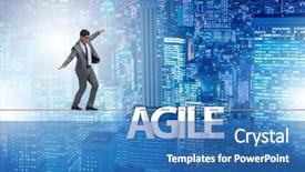  Presentation with transformation - Presentation design featuring transformation concept with businessman walking background and a teal colored foreground