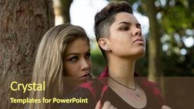  Presentation with share friends - Slides with transgenero - two friends lesbian couple serious background and a tawny brown colored foreground