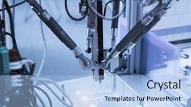  Presentation with industrial robot - Cool new presentation with transistor - industrial robot working in factory backdrop and a light blue colored foreground