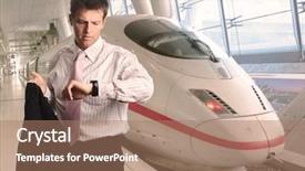  Presentation with grain railway freight transport - Audience pleasing presentation design consisting of transit time - businessman is looking at his backdrop and a coral colored foreground