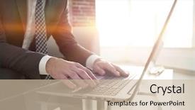  Presentation with successful - Slide deck with translate article - portrait of successful businessman working background and a soft green colored foreground