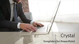  Presentation with successful - Slide deck enhanced with translate article - portrait of successful businessman working background and a  colored foreground