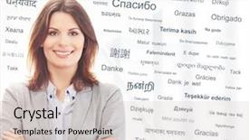  Presentation with world languages - Beautiful presentation theme featuring translation - business woman or teacher backdrop and a light gray colored foreground