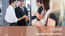  Presentation with translator - Presentation with translation - translator introducing arabian businessman background and a coral colored foreground