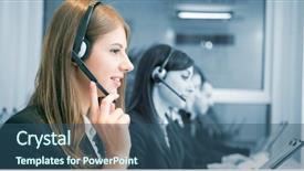  Presentation with translation - Slide set having translation - woman talking in her headset background and a ocean colored foreground