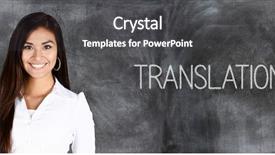  Presentation with work - Colorful slide deck enhanced with translation - woman who is translating languages backdrop and a dark gray colored foreground