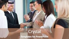  Presentation with translation - PPT theme consisting of translation - young translator introducing arab businessman background and a coral colored foreground