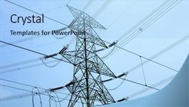  Presentation with power transmission - Beautiful presentation theme featuring transmission tower with blue toned backdrop and a light blue colored foreground
