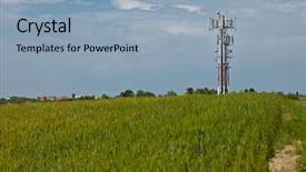  Presentation with telecom tower - PPT theme featuring transmitter tower on an agricultural background and a light blue colored foreground