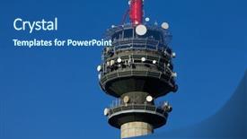  Presentation with telecom tower - Audience pleasing PPT layouts consisting of transmitter tower with many antennas backdrop and a ocean colored foreground