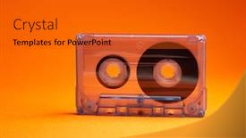  Presentation with tape audio - PPT theme consisting of transparent-audio-cassette-tape-orange background and a gold colored foreground