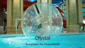  Presentation with cannon ball into pool - Colorful slide deck enhanced with transparent ball in blue indoor backdrop and a cyan colored foreground
