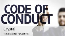  Presentation with code - Colorful PPT theme enhanced with corporate values - business man pointing to transparent backdrop and a white colored foreground