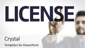  Presentation with patent license agreement licensing business - PPT theme with licences - business man pointing to transparent background and a white colored foreground