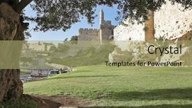  Presentation with old city of jerusalem - Slides with transparent bus - ancient walls surrounding old city background and a mint green colored foreground