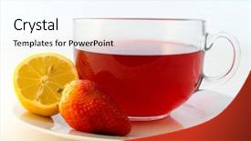  Presentation with hot tea - Slide set having transparent ceramic - glass cup of hot aromatic background and a cool aqua colored foreground