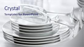  Presentation with dinner party - Slide deck enhanced with transparent ceramic - set of dishes for dinner background and a sky blue colored foreground