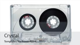  Presentation with cassette - Amazing slide deck having transparent compact cassette tape isolated backdrop and a light gray colored foreground