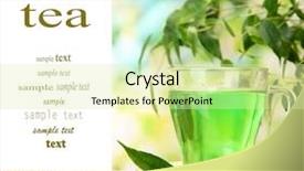  Presentation with green tea - Beautiful PPT theme featuring transparent cup of green tea on bamboo mat on nature background backdrop and a soft green colored foreground