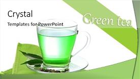  Presentation with green tea - Beautiful slides featuring transparent cup of green tea on napkin isolated on white backdrop and a white colored foreground
