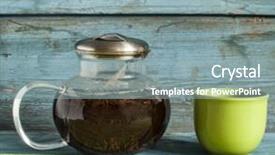  Presentation with black tea - Presentation design enhanced with transparent-glass-teapot-with-black background and a gray colored foreground