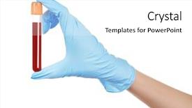  Presentation with blood test - Colorful presentation design enhanced with transparent image processing - hand holding test tube backdrop and a white colored foreground