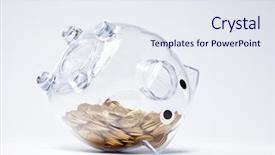  Presentation with gold coins and jewelry - PPT theme featuring piggy bank with golden coin background and a sky blue colored foreground