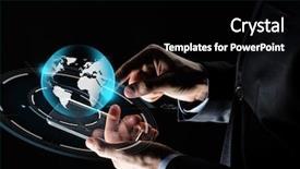  Presentation with people mobile technology - PPT theme consisting of transparent smartphone and virtual earth background and a black colored foreground