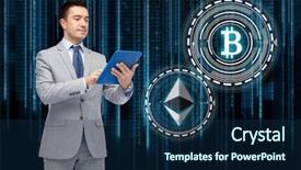  Presentation with hologram - Beautiful PPT layouts featuring transparent tablet pc computer backdrop and a navy blue colored foreground