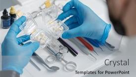  Presentation with dental veneers - PPT theme having transparent-transportation-box-with-veneers background and a light gray colored foreground