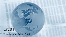  Presentation with peoplearound globe - Colorful presentation theme enhanced with transparent world map white - glass globe ball backdrop and a light blue colored foreground