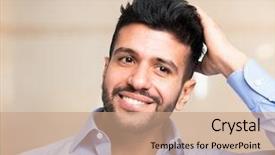  Presentation with transplant - Amazing theme having transplant - happy man caressing his hair backdrop and a coral colored foreground