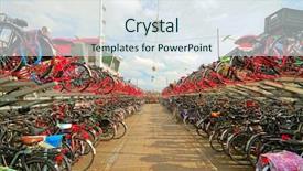  Presentation with electric motor bikes - Amazing slide deck having transpors - bikes bikes and bikes backdrop and a sky blue colored foreground