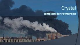  Presentation with air transport - Slide deck featuring transport air pollutant - fire at the power-plant background and a ocean colored foreground
