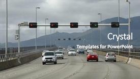  Presentation with air transport - Amazing slide set having transport air pollutant - highway bridge with cars passing backdrop and a gray colored foreground