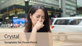  Presentation with allergy - Presentation theme featuring transport air pollutant - woman feeling nose allergy background and a lemonade colored foreground